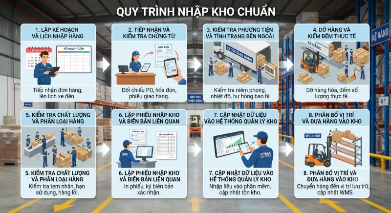 Các bước trong quy trình nhập kho chuẩn
